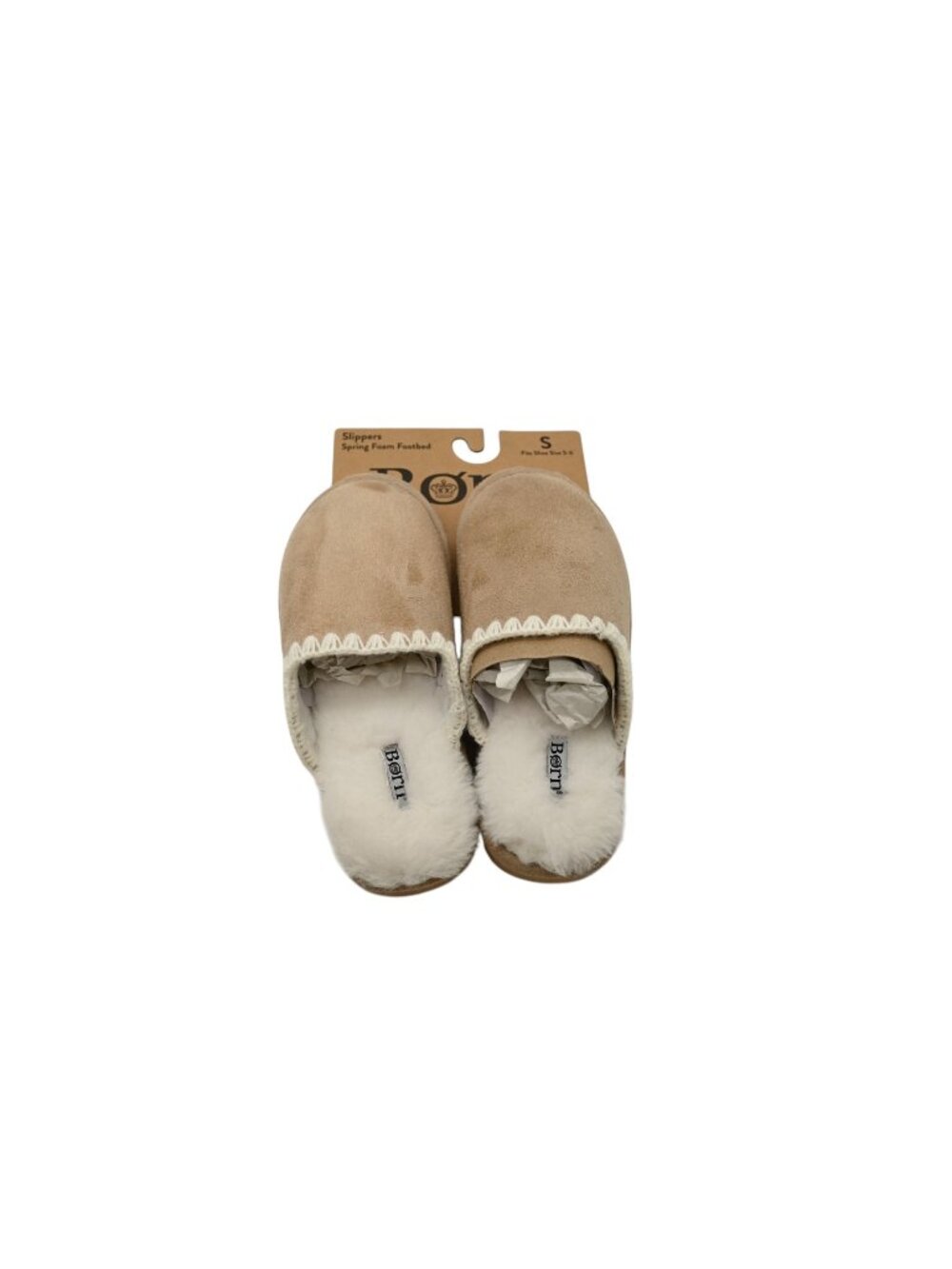 NWT Born Spring Foam Slippers Clogs S Shoe Sz 5-6 Beige Faux Fur Fleece House